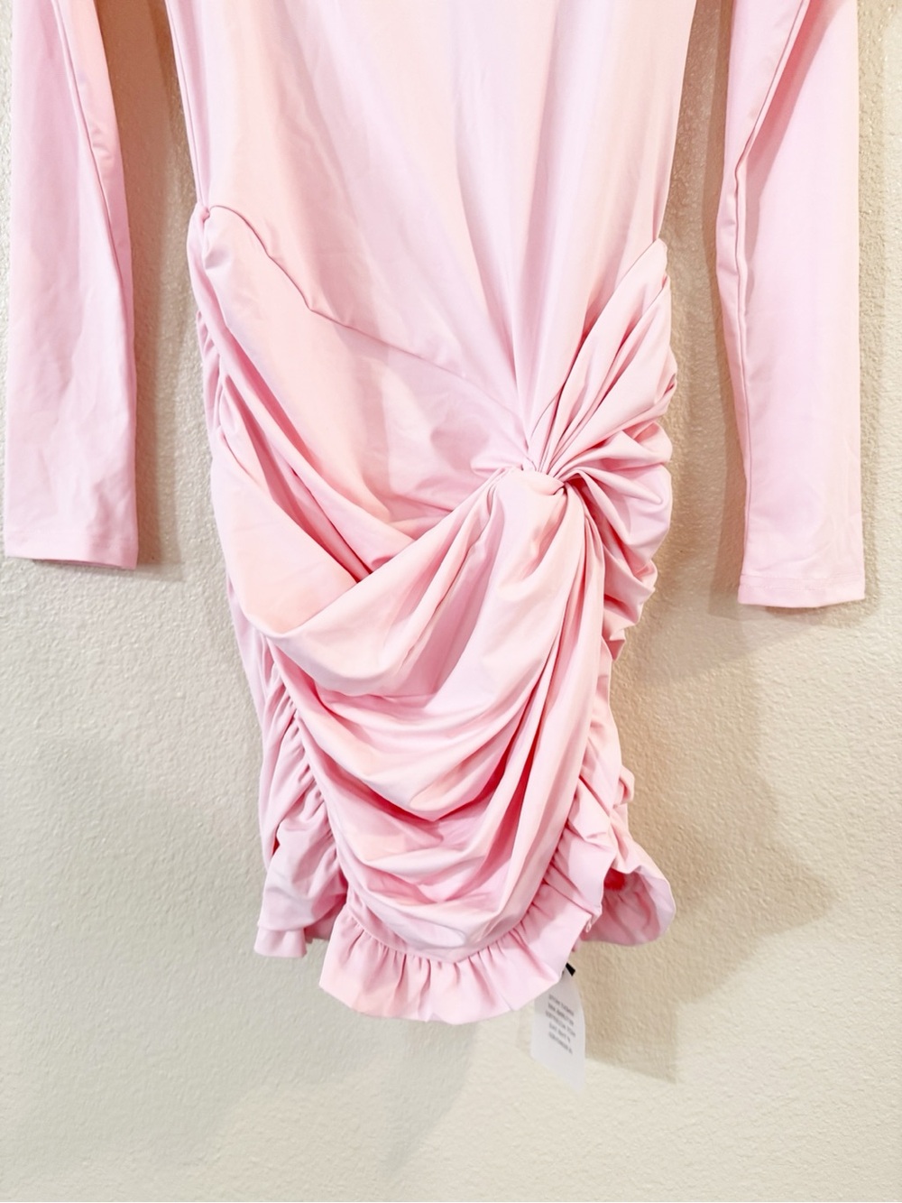 More To Come Josie Asymmetric Stretchy Mini Dress in Baby Pink size medium - Picture 8 of 9